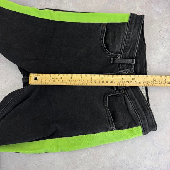 Rag & Bone Jeans Women's 25 Black Green Tuxedo Stripe Black Lime Pants READ - Picture 9 of 12